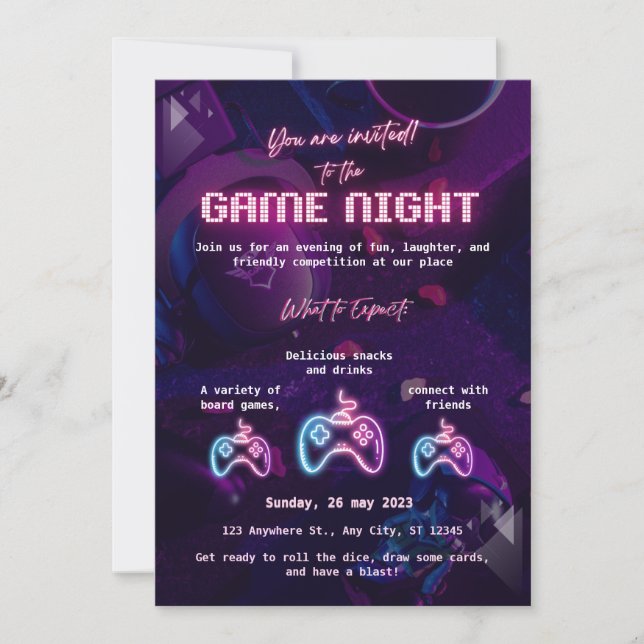 Invitation personnalisée pour une soirée de jeux (Devant)