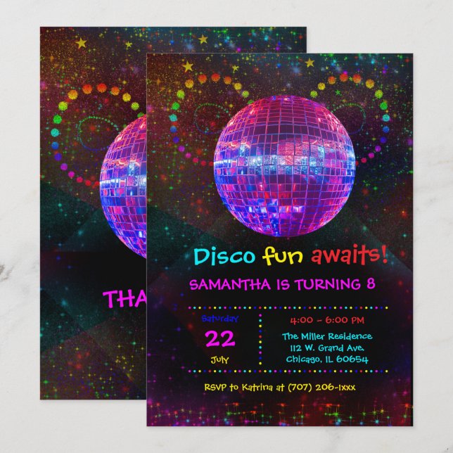 Invitation personnalisée pour une soirée disco - D (Devant / Derrière)