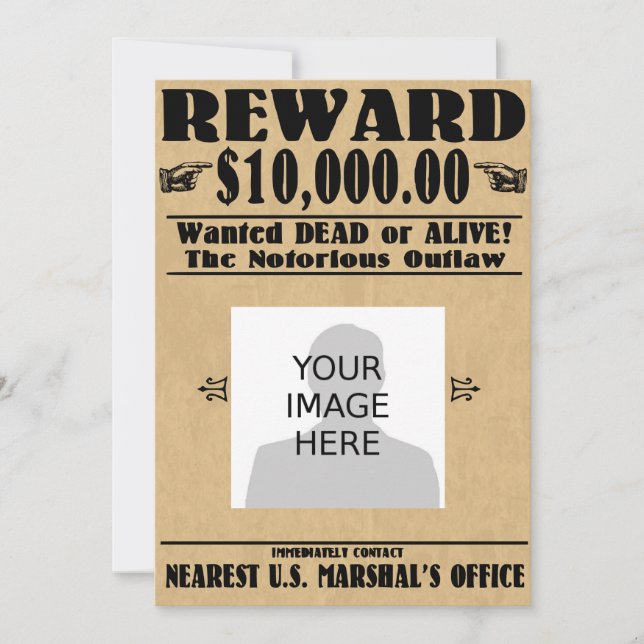 Invitation personnalisée Recherchée morte ou vivan (Devant)