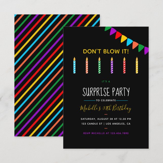 Invitation personnalisée Surprise Birthday Party (Devant / Derrière)