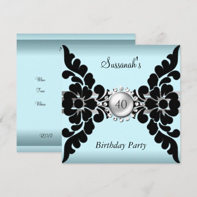 Invitation personnalisée turquoise et noire (Devant / Derrière)