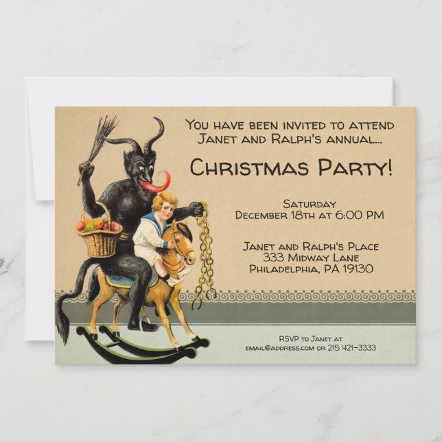 Invitation personnalisée vintage Krampus Party (Devant)
