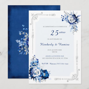 Invitation Personnalisées argent 25 ans style vintage