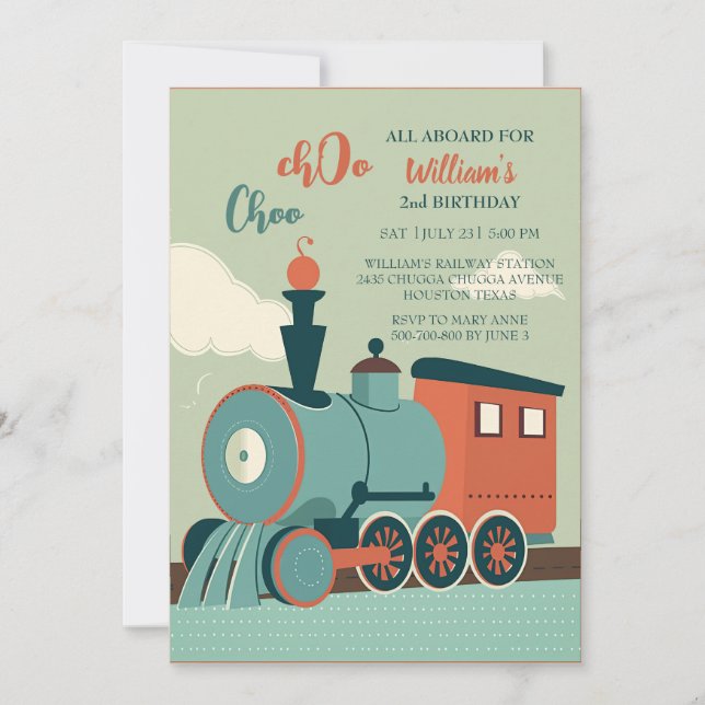 Invitation Personnaliser Anniversaire Train Boy Train Ticket  (Devant)