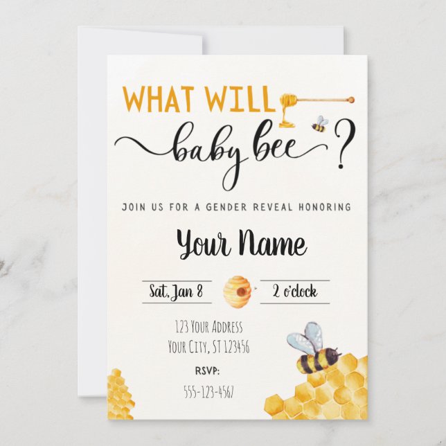 Invitation Personnaliser -Baby Bee Theme Genre Reveillez Invi (Devant)