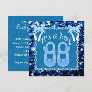Invitation Personnaliser Baby Boy douche Blue sparkles Invita