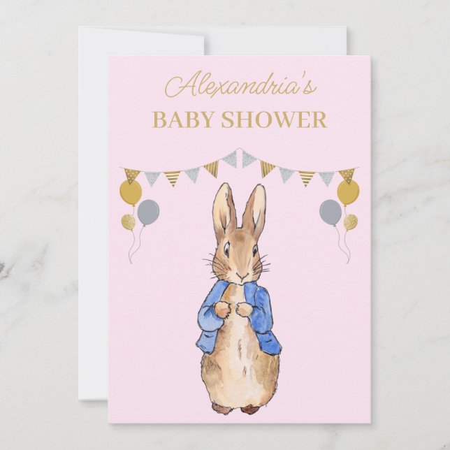 Invitation Personnaliser Baby shower Pierre le lapin (Devant)