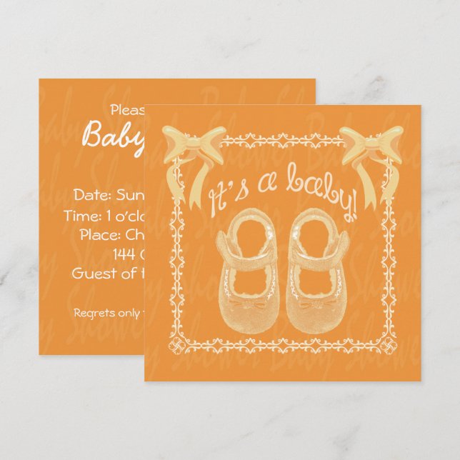 Invitation Personnaliser baby shower unisex Orange (Devant / Derrière)
