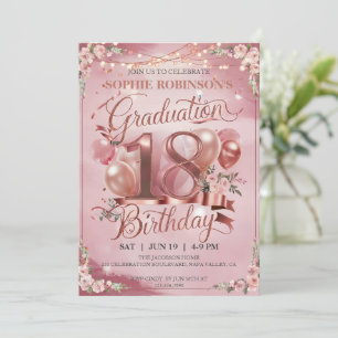 Invitation Personnaliser Ballons Fleur Graduation 18e anniver