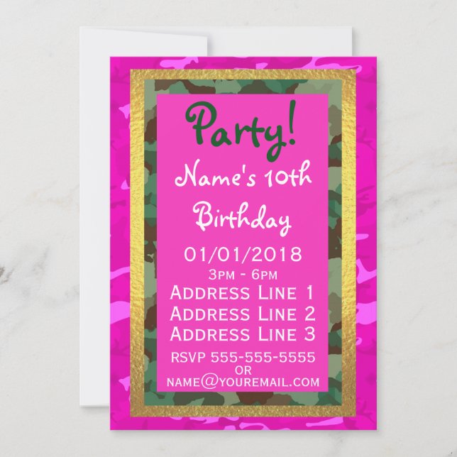 Invitation Personnaliser - Camo rose (Devant)