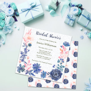 Invitation Personnaliser de Fête des mariées Indigo Blush Flo