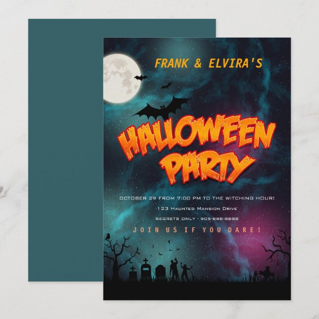 Invitation Personnaliser de la fête du costume d'Halloween (Devant / Derrière)