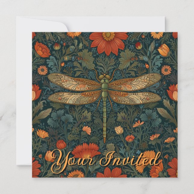 Invitation Personnaliser dragonfly orange floral boho chic (Devant)