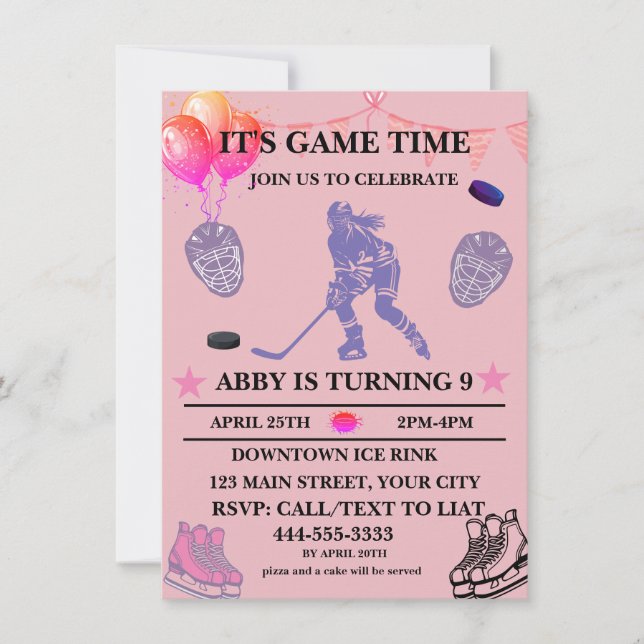 Invitation Personnaliser Hockey sur glace thème anniversaire (Devant)