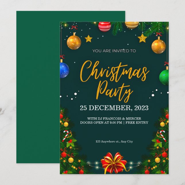 Invitation personnaliser la fête de Noël (Devant / Derrière)