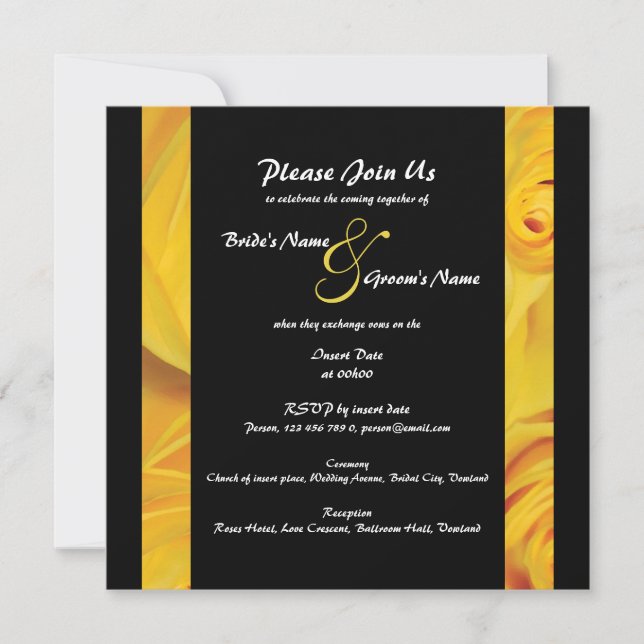 Invitation PERSONNALISER LE fiançailles mariage jaune noir (Devant)