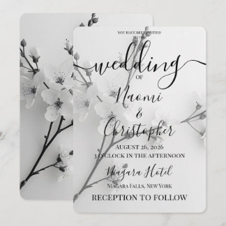 Invitation Personnaliser : Mariage Branche de Fleurs Noir & B