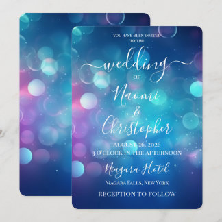 Invitation PERSONNALISER : Mariage Bulles Bokeh Rose Bleu