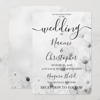Invitation Personnaliser : Mariage Fleurs Délicates Noir & Bl