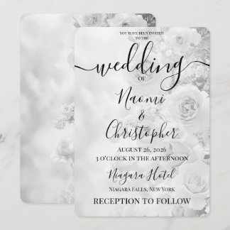 Invitation Personnaliser : Mariage Fleurs Vintage N&B