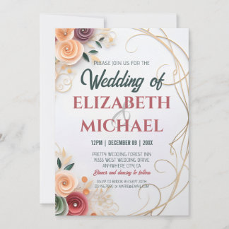 Invitation Personnaliser Mariage Floral Rose Papier Quilling 