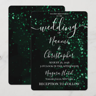 Invitation Personnaliser : Mariage noir avec étincelles verte
