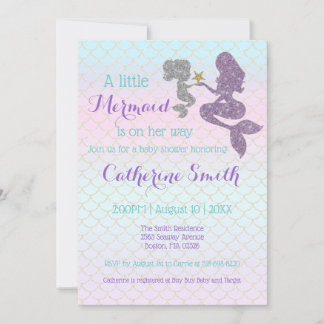 Invitation Personnaliser Mermaid Baby shower Étincelle Purple