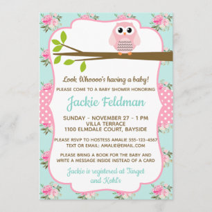 Invitation Personnaliser Owl Shabby Chic Baby shower Invitati