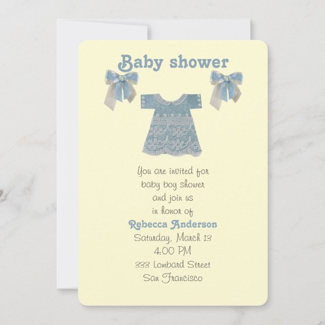 Invitation Personnaliser, robe de bébé bleu (Devant)