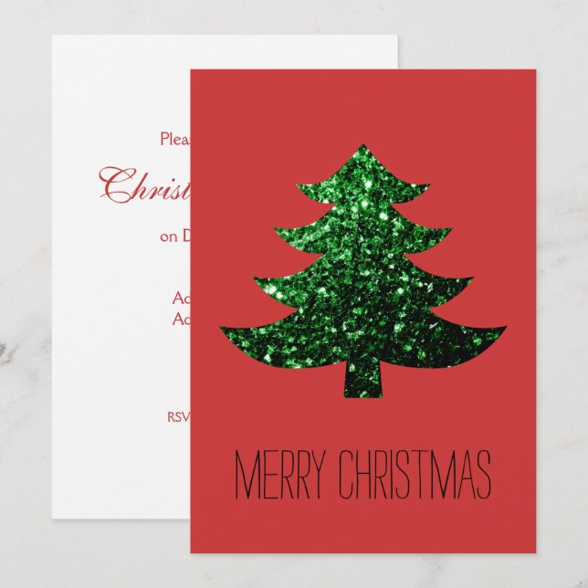 Invitation Personnaliser Sparkly arbre de Noël vert invitatio (Devant / Derrière)