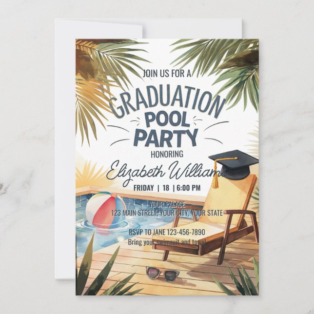 Invitation Personnaliser Sunglass Lounge Chaise Piscine d'étu (Devant)