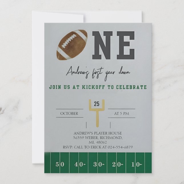 Invitation Personnalisez le football américain de première an (Devant)