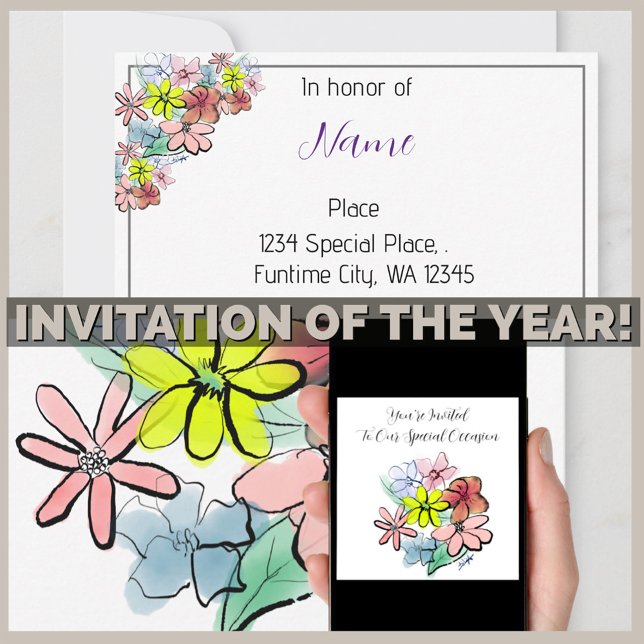 Invitation Personnalisez un graphique à fleurs brillant et jo (Créateur téléchargé)