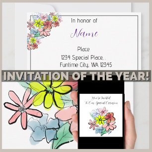 Invitation Personnalisez un graphique à fleurs brillant et jo
