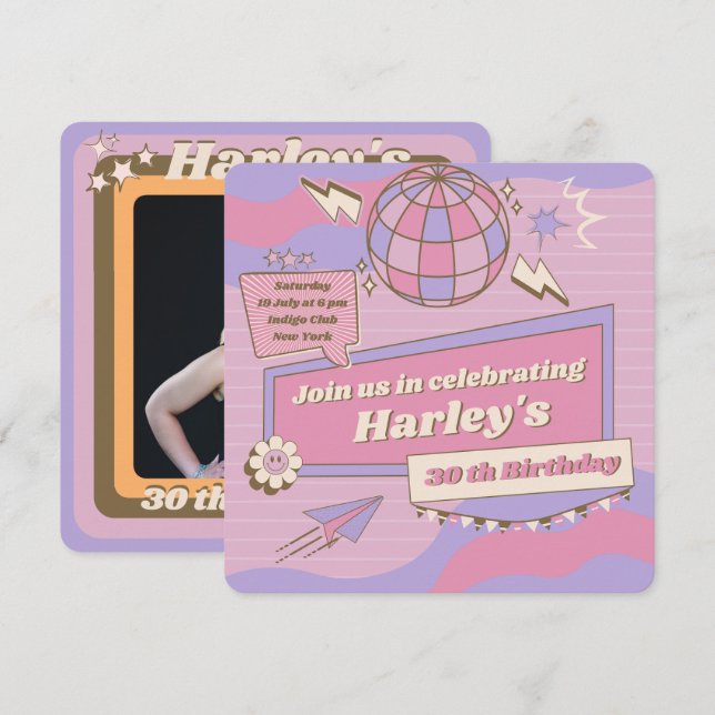 Invitation Personnalisez votre fête Super Disco Ball Annivers (Devant / Derrière)