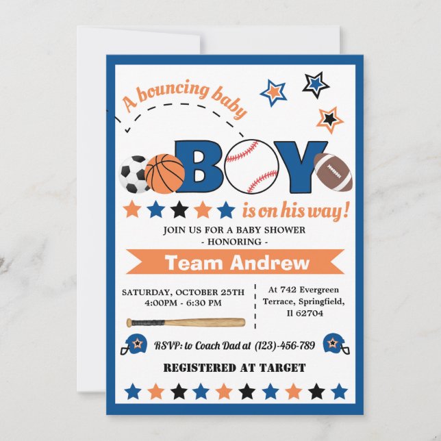 Invitation Personnel All Star Baby shower pour garçon (Devant)