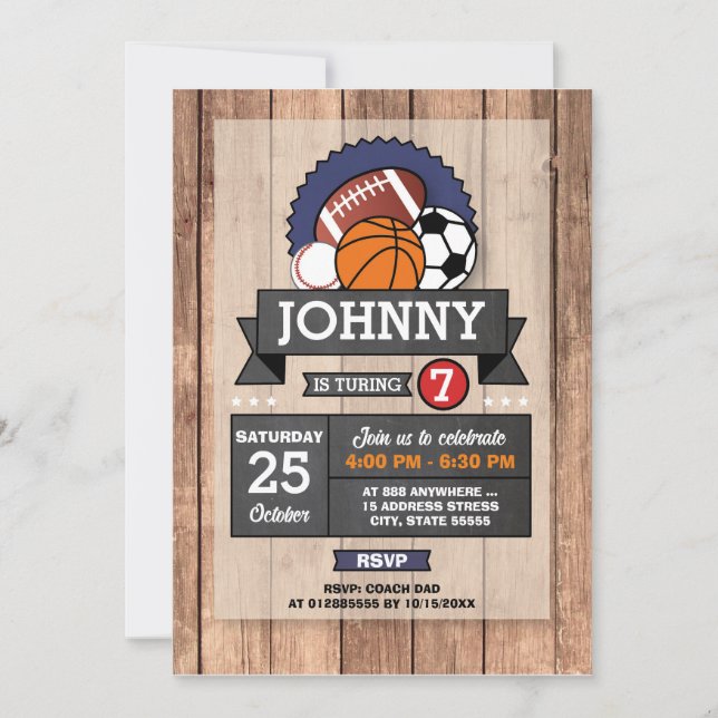 Invitation Personnel All Star Sports Anniversaire Fête Invita (Devant)