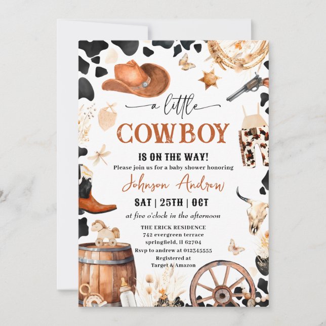 Invitation Personnel Un petit Baby shower CowBoy (Devant)