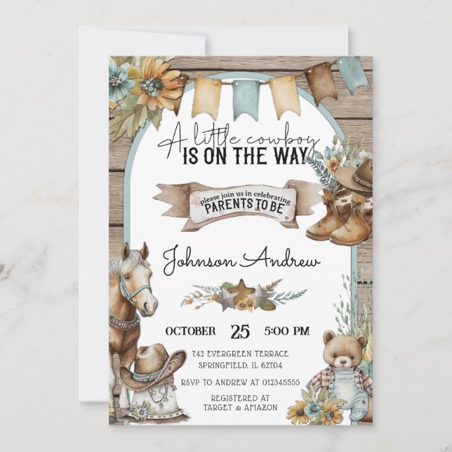 Invitation Personnel Un petit Baby shower Cowboy pour garçon (Devant)