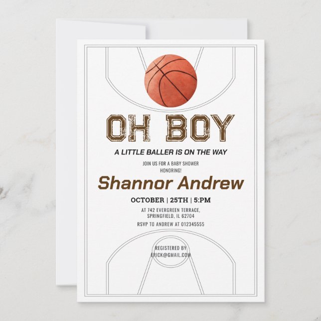 Invitation Personnel Un Petit Baby shower De Basket-Ball (Devant)