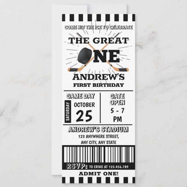 Invitation Personnelle 1er anniversaire de Hockey TickParty (Devant)