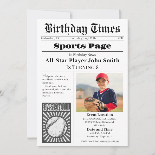 Invitation Personnelle À L'Anniversaire De Basebal (Devant)