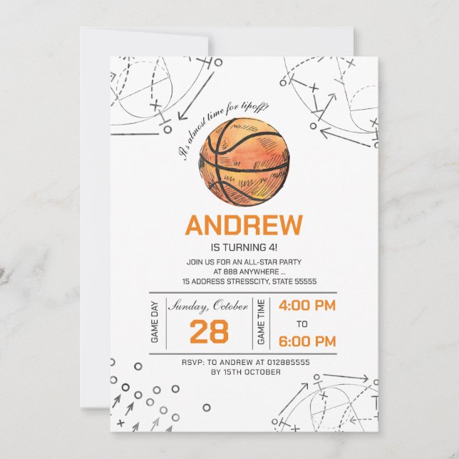 Invitation personnelle d'anniversaire de basket-ba (Devant)