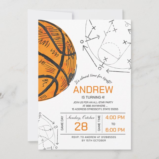 Invitation personnelle d'anniversaire de basket-ba (Devant)