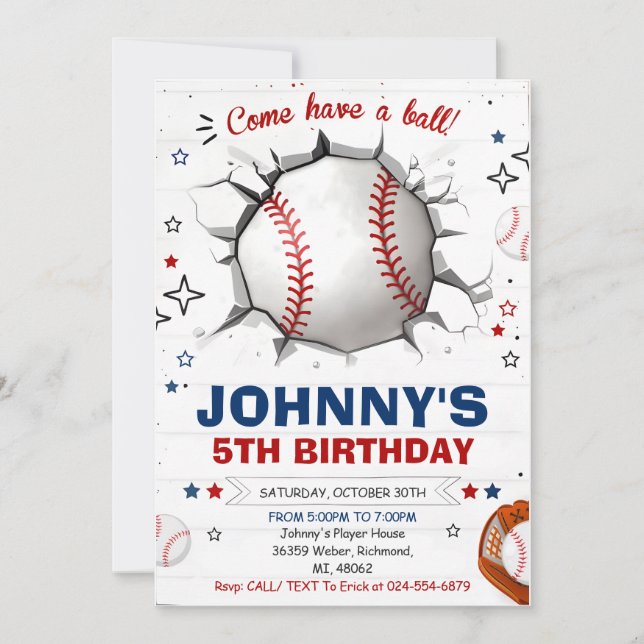 Invitation personnelle de baseball fête d'annivers (Devant)