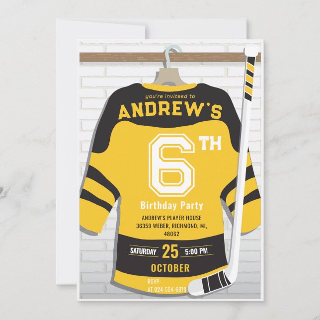 Invitation personnelle de hockey d'or fête d'anniv (Devant)