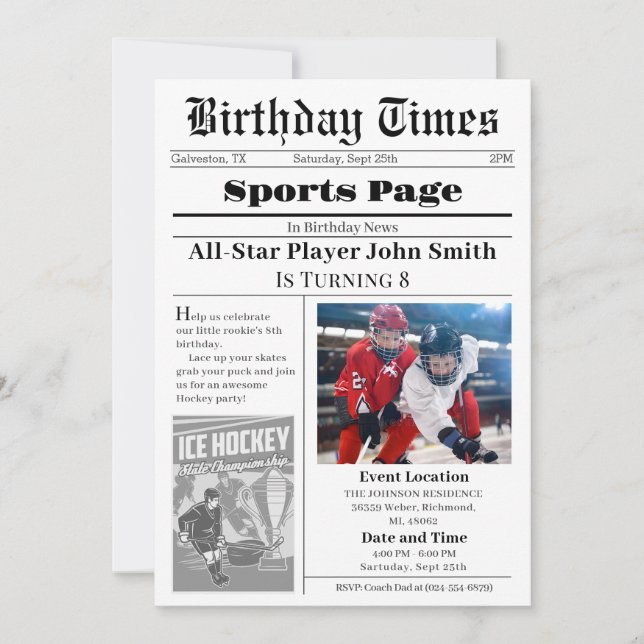 Invitation personnelle de hockey sur glace Anniver (Devant)