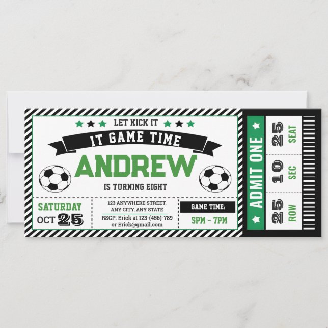 Invitation Personnelle moderne garçon Football Billets Annive (Devant)