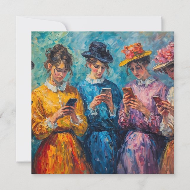 Invitation Personnes du 19e siècle utilisant des smartphones (Devant)