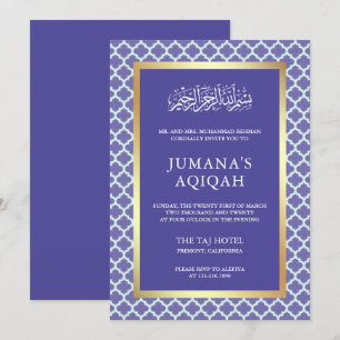 Invitation Pervenche Motif Quatrefoil Marocain Aqiqah
